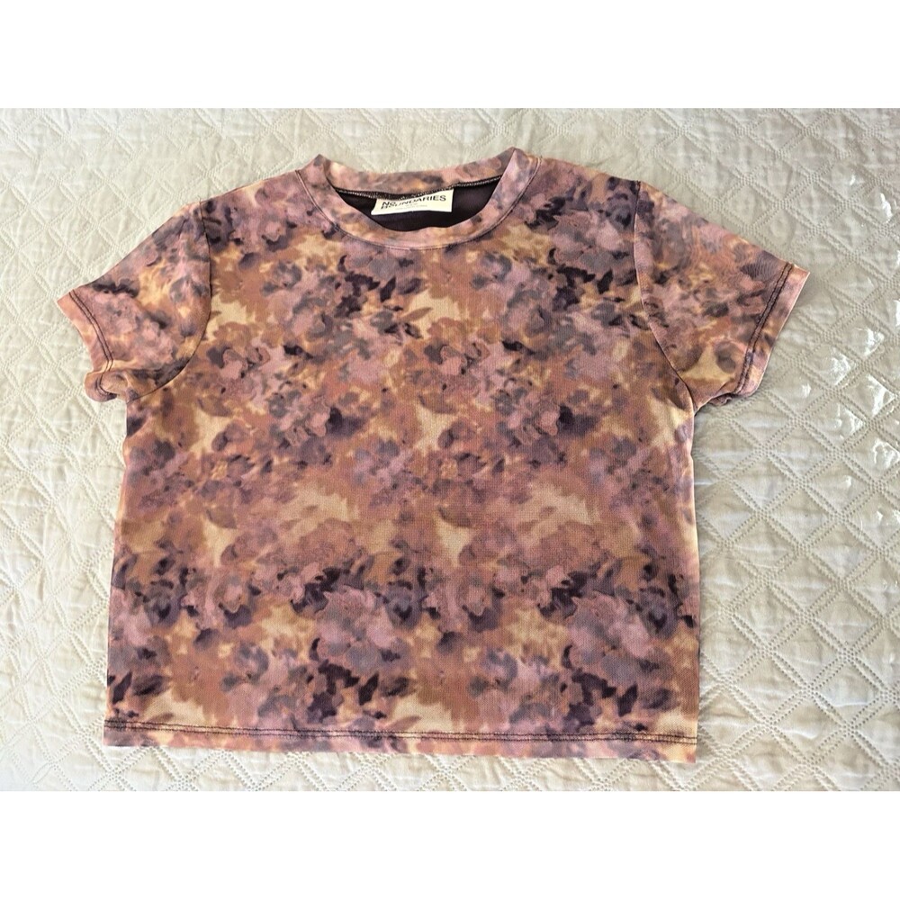 Grunge Mesh Tye Dye Crop Top Purple Lined Short Sleeve Women M (8-10) Y2K Style - Picture 3 of 8